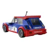 Voiture de sport Renault 5 Maxi Turbo en briques LEGO, colorée en bleu et rouge, avec numéro 3 et logos Renault Sport.