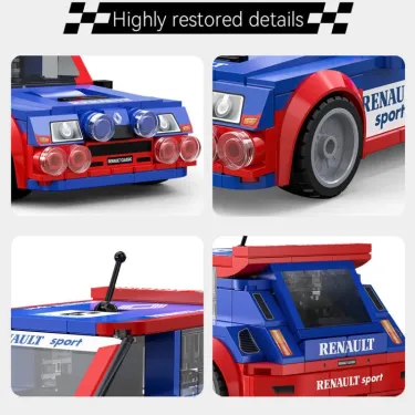 Voitures miniatures Renault 5 Maxi Turbo, détails restaurés en 308 pièces, phares longue portée, large passage de roues, cockpit, et design Renault Sport.
