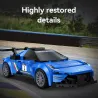 Voiture Maserati MC20 GT2 CADA, bleue, sur piste, détails restaurés et décoration racer avec sticker italien. 240 pièces.