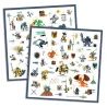Stickers métallisés Djeco 8886 « Chevaliers »: 2 planches avec de nombreux chevaliers fantaisistes, dragons, arbalètes, boucliers et trésors colorés.