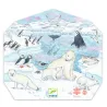 Puzzle silhouette DJECO 54 pièces « Douceur polaire » montrant des phoques, ours polaires et pingouins sur un paysage arctique enneigé.