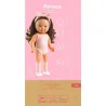 Poupée POMEA Lovely Roxane de Djeco, ensemble rose élégant et ballerines, emballage rose et kraft, affichage produit +3 ans.