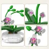 Orchidée CADA: vue en détail des pièces verte et rose, mini-plantes et fleurs en 3D, éléments de construction anti-stress en arrangement floral.