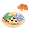 Puzzle en bois 4 pièces DJECO 1105, rond, avec animaux colorés et pièces détachables.