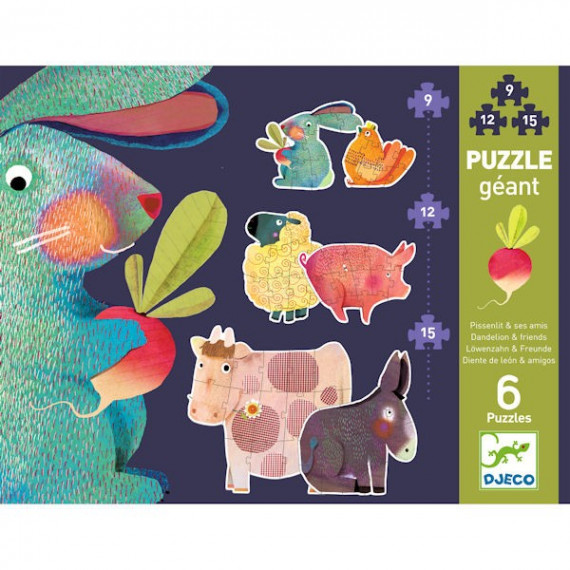 Puzzle géant 'Pissenlit & ses amis' 9, 12 et 15 pcs DJECO 7145 Puzzle géant 'Pissenlit & ses amis' 9, 12 et 15 pcs DJECO 7145