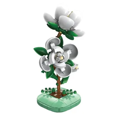 Camellia CADA 301 pièces : plante florale cada décoratif avec fleurs blanches sur socle vert, pièces de construction.