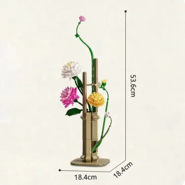 Kit de construction Cada fleurs printemps, vase en bois avec fleurs colorées et longues tiges vertes, dimensions 53,6 cm × 18,4 cm