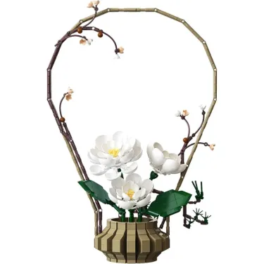 Kit de construction Cada fleurs Hiver: arrangement floral en pot avec branches sculptées et fleurs blanches, 900+ pièces de décoration.