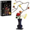 Vase bleu foncé avec fleurs colorées, branches, jaunes et rouges, kit de construction Cada fleurs Automne, plus de 750 pièces de décoration