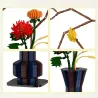 Kit de construction Cada fleurs Automne – ensemble de 750+ pièces: fleurs rouges/orange, tiges et branches, pot bleu et socle.
