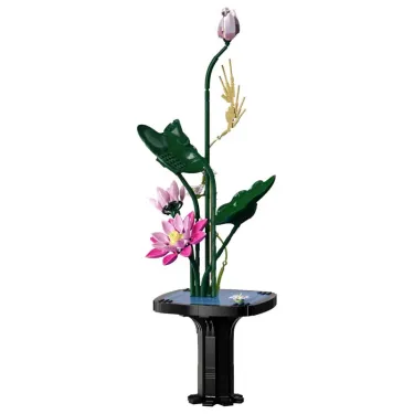 Kit de construction Cada fleurs d'été avec plus de 750 pièces, sculpture florale décorative sur une base noire élégante.