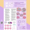 Toupies à personnaliser Flower Power DIY DJECO 7986 : kit violet avec 2 toupies et 12 disques métallisés, motifs floraux, pages d’instructions et petites pièces décoratives.