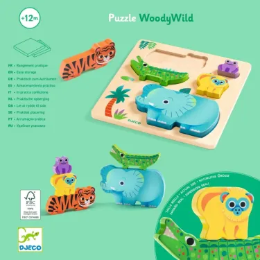 WoodyWild - Puzzle relief en bois DJECO 1091