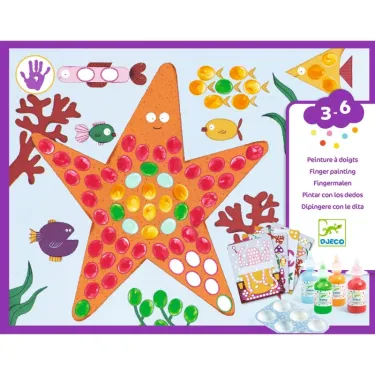 Etoile de mer en peinture à doigts DJECO 0046: motif pois multicolores sur l’étoile, avec peintures et accessoires inclus.
