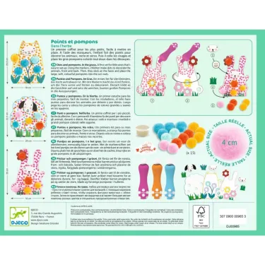 Ensemble de décoration avec points et pompons pour animaux dans l’herbe, kit DJECO 0965,avec figures girafes colorées et accessoires.