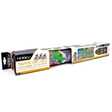 Tapis de jeu course cycliste NOREV 110x55 cm, set enfant avec circuits et éléments colorés pour mini compétitions.