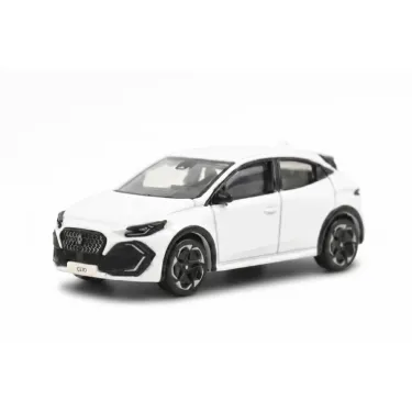 Voiture miniature Renault Clio VI 2026 NOREV 1/64 en blanc Glacier, vue frontale et latérale.