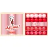 Petit coffret de billes "Louisette" Billes & Co, boîtes rouge et blanc avec billes décoratives à l’intérieur.