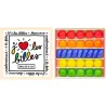 Petit coffret de billes "J'aime les billes" Billes & Co avec 5 rangées de billes colorées dans le coffret.