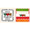 Petit coffret de billes "Pour toujours" Billes & Co avec 4 rangées de billes colorées (vert, blanc, rouge, orange) et motif de trois cœurs.