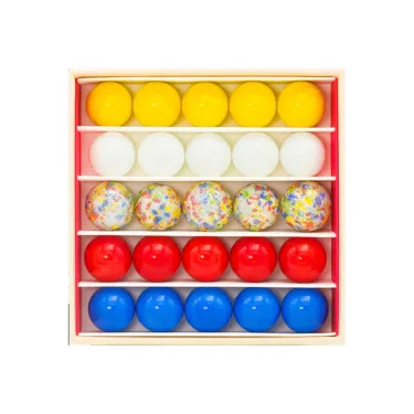 Petit coffret de billes Amour Billes & Co: jeu de 25 billes colorées, rangées par couleur dans une jolie boîte en carton.