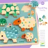 Puzzle en bois DJECO 1084 Puzz and Play Family: animaux colorés à assembler sur une planche éducative.