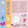 Pattes de velours – Sables colorés DJECO 8698: kit coloré pour enfants de 5–8 ans avec cartes à colorier, pots de sable coloré, outils et petites activités.