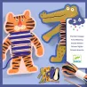 Premier tissage : activité de tissage de peluches animaux DJECO 0071, avec tigre et crocodile en papier, kit de couture coloré.