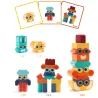 Ze Faces - Animaux à empiler en bois DJECO 6439: ensemble coloré de blocs à empiler avec yeux, pour construction ludique.