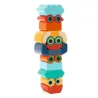 Ze Faces - Animaux à empiler en bois DJECO 6439: colone de blocs colorés en forme d’animaux qui s’empilent, avec lunettes décoratives.