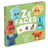 Jeu de blocs en bois Ze Faces de Djeco 6439, figures animales empilables colorées avec lunettes.