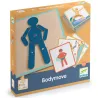 Bodymove - jeu Eduludo DJECO 0892 : boîte orange avec silhouette bleue et cartes illustrées pour enfants 3-6 ans.