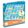 Detecto, jeu Eduludo DJECO 8279: plateau de jeu avec tuiles X et personnages, jeu éducatif pour 4–6 ans.