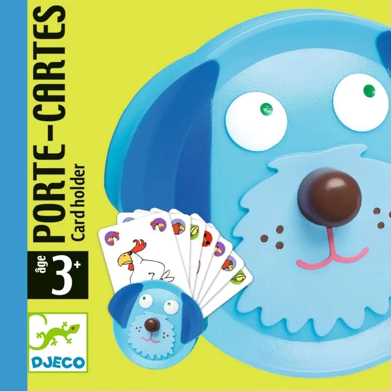 Carte porte-cartes DJECO DJO 5997 avec design animal bleu et cartes à jouer, idéal dès 3 ans.