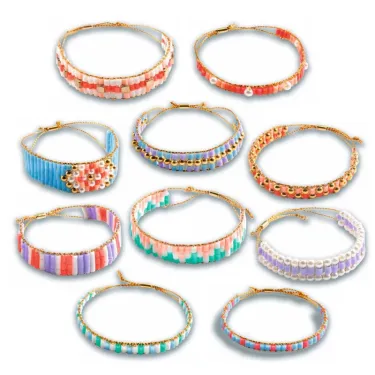 Bracelets et métier à tisser Majuscules DJECO 0033 : set multicolore de perles et cordons pour réaliser des bracelets créatifs.