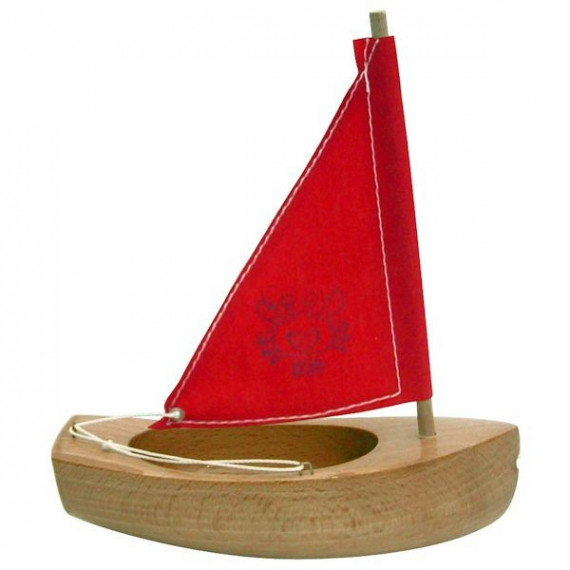 Petit voilier TIROT en bois, voile rouge, modèle 200 Petit voilier TIROT en bois, voile rouge, modèle 200