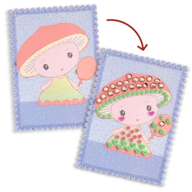 Mosaïques tinyly DJECO 6983 Stella & Co: deux personnages enfants en robes pastel, coquille et fleurs, avec mosaîques scintillantes et décoratives.