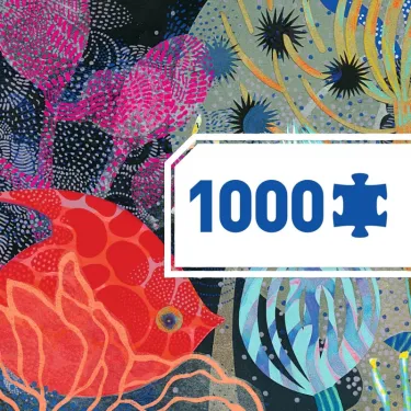 Puzzle de 1000 pièces "Fish Paradise" DJECO 7694: scène sous-marine colorée avec poissons et coraux multicolores.