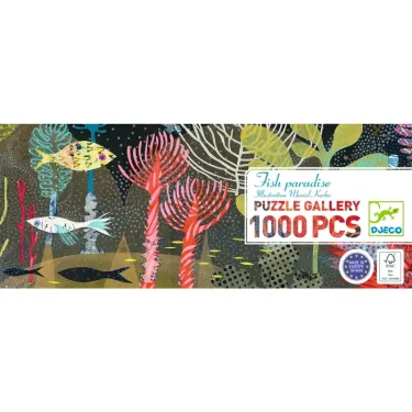 Puzzle 1000 pcs DJECO Fish Paradise, scène sous-marine colorée avec poissons et coraux.
