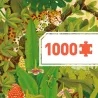 Puzzle 1000 pièces Cachés dans la nature – tigre léopard dans une jungle luxuriante, cadre avec marque “1000” et pièce puzzle rouge.