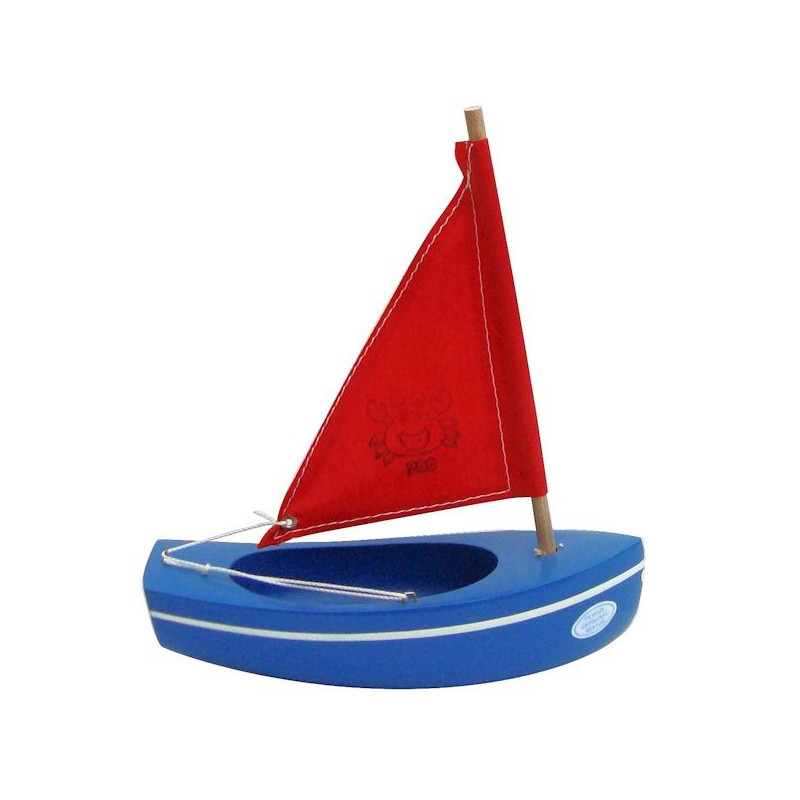 Petit voilier TIROT rouge ou bleu en bois 17 cm, bateau jouet Tirot 200