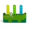 Crocodile en feutrine vert avec trois trombones colorés jaunes, verts et bleus, jouet SoftiPop DJECO 6491.