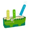 SoftiPop DJECO 6491: ensemble de trois pop-ups crocodile en feutrine colorée, prêt pour démarrer le jeu.