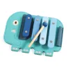 Xylophone pour enfant SoftiXylo DJECO 6493 en forme d’éléphant turquoise avec barres bleues et maillet, jouet musical éducatif.