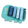 Xylophone pour enfant SoftiXylo DJECO 6493 en forme d’éléphant turquoise avec quatre lames bleutées et maillet accroché.