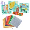 Ensemble de mosaïques Caraïbes Mosaïques DJECO 9427 avec poissons colorés et coraux sur fond bleu, et feuilles de papier métallisé multicolore (12 sets).