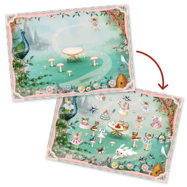 Décalcomanies Au pays des fées DJECO 9566: plateau féérique avec papillons et fées, conversion d’une scène magique en décor décoratif.