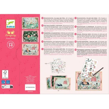 Décalcomanies Au pays des fées DJECO 9566 : pack rose avec trois mini cadres et jeux de découpages et accessoires pour enfants âgés 5–8 ans.