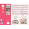 Décalcomanies Au pays des fées DJECO 9566 : pack rose avec trois mini cadres et jeux de découpages et accessoires pour enfants âgés 5–8 ans.