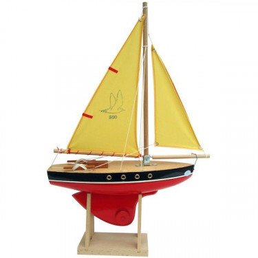 Voilier Tirot 500 coque rouge voile jaune 30 cm